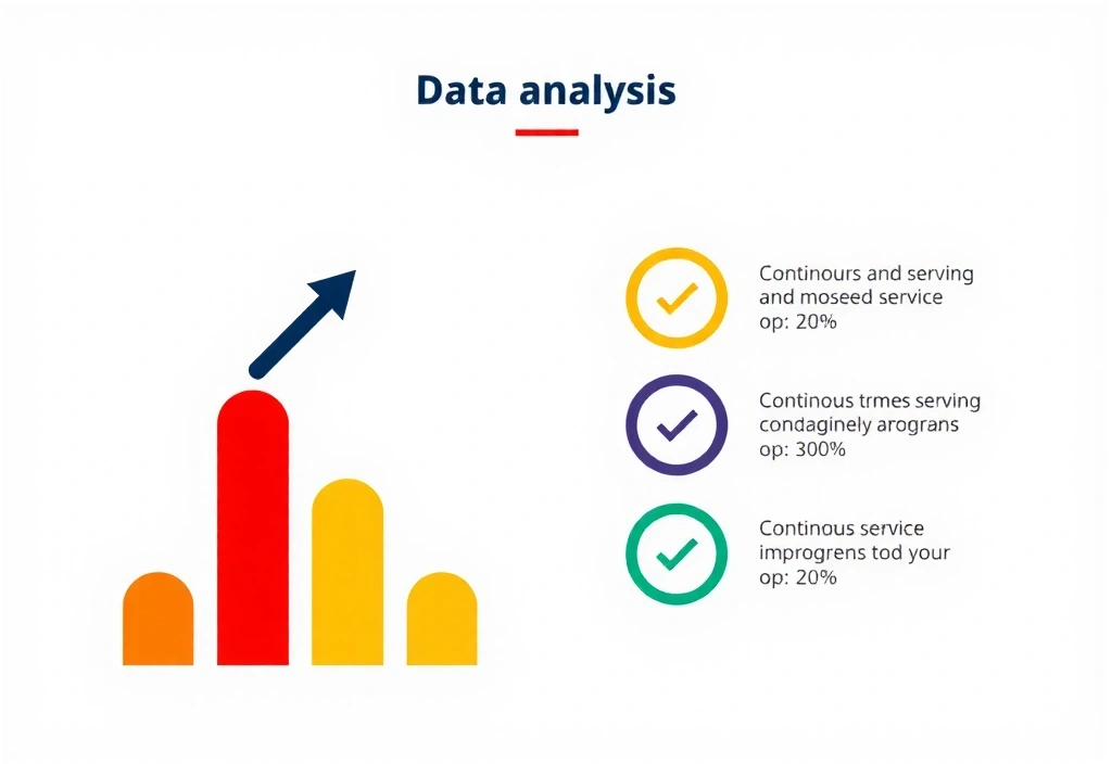 Diagramă de analiză a datelor cu grafice și simboluri de creștere, reprezentând îmbunătățirea continuă a serviciilor.